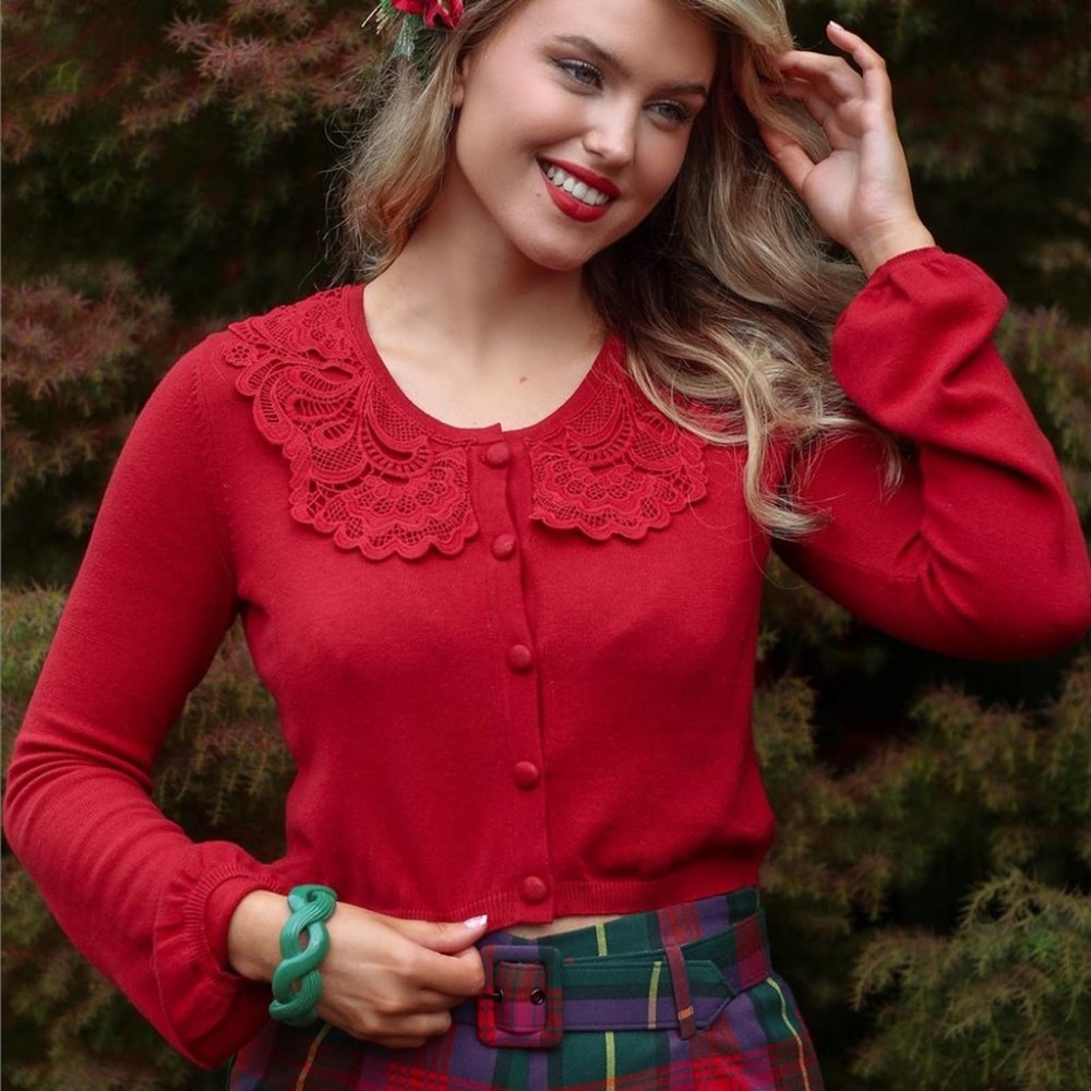 Collectif Mainline Shay Knitted Red Cardigan